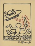 Lot #154: KEITH HARING - UFO, Dolphin, and Rider - Marker drawing on paper
