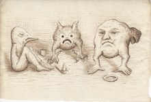 Lot #1374: OLD MASTER SCHOOL [ANONYMOUS] - Study with Three Grotesque Figures - Ink drawing on paper