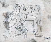 Lot #1352: FRANCISCO TOLEDO - Sin ttulo - Ink drawing on handmade amate (tree bark) paper