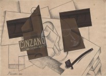 Lot #1514: PABLO PICASSO - Cinzano Vermouth - Asti - Papier collé (collage): cut-and-pasted wove papers, crayon, and pencil drawing on paper