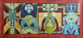 Lot #1548: KARIMA MUYAES - Four Chamans - Acrylic on canvas