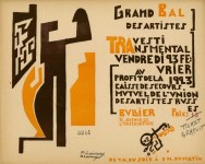 Lot #1009: MIKHAIL LARIONOV - Grand Bal des Artistes&#8230;Travesti Transmental&#8230;1923 - Original color woodcut