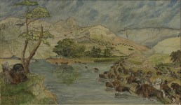 Lot #1627: KARL BODMER - The Buffalo Hunt - Gouache, watercolor, and ink on paper